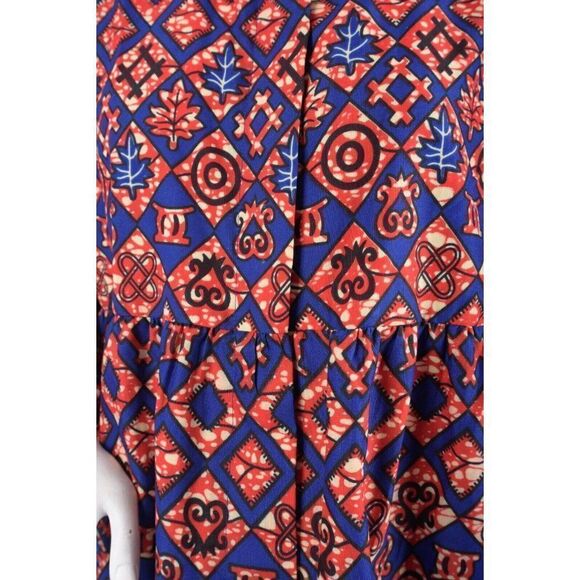 Elisa Mama Womens Shirt Maxi Dress M Blue Red Leaf Print Button Front NWT - Picture 4 of 6